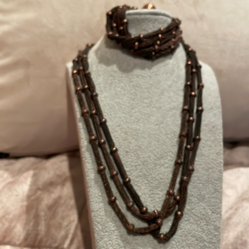 Coldwater Creek Copper Mesh Ball Necklace and Bracelet Set 17-20” &  8”